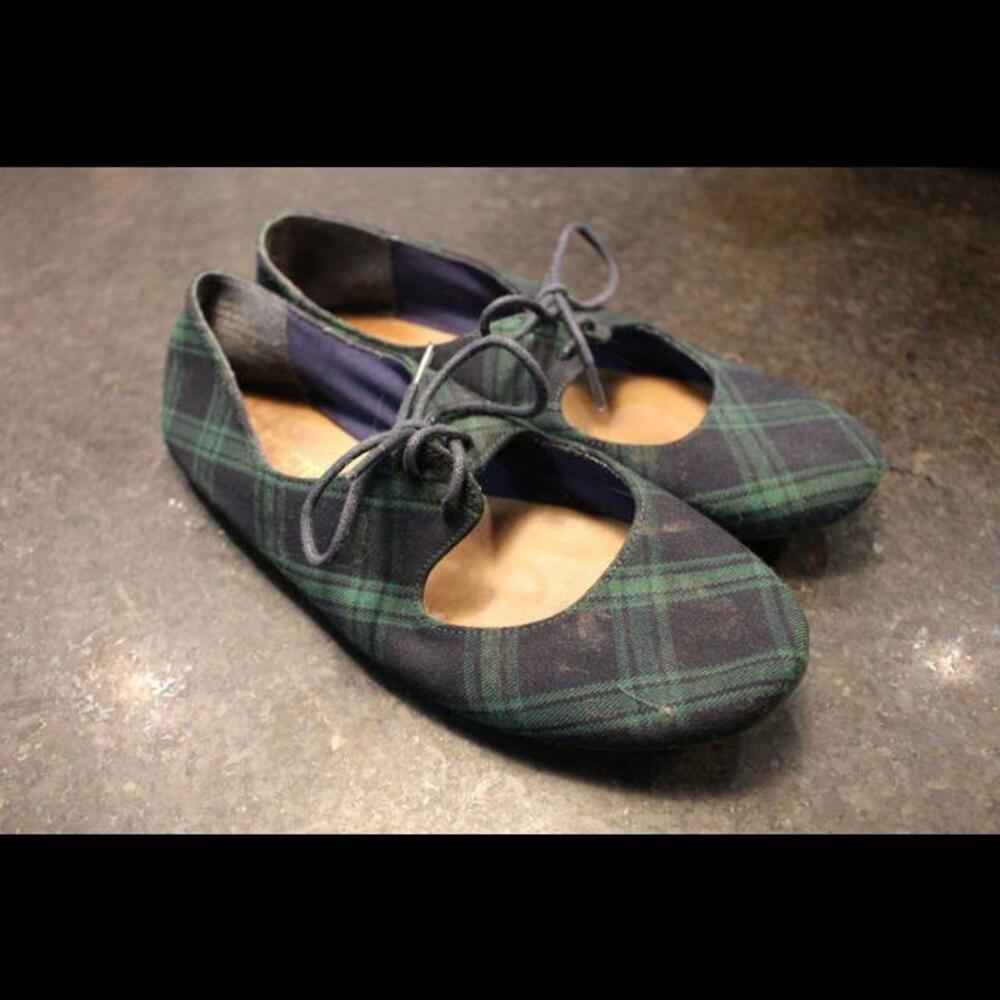 Green and Navy Plaid Ballet Flats